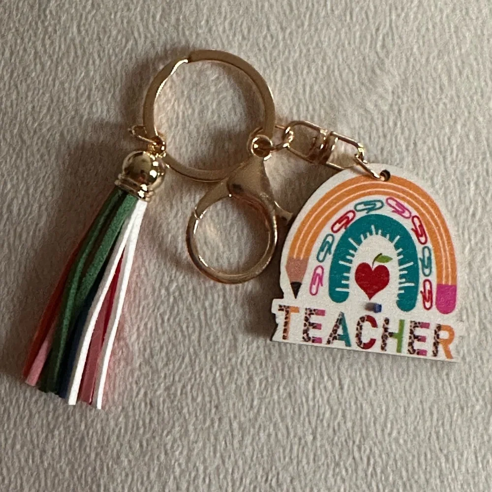 Keychain Teacher bag charm new with multi color fringe tassel